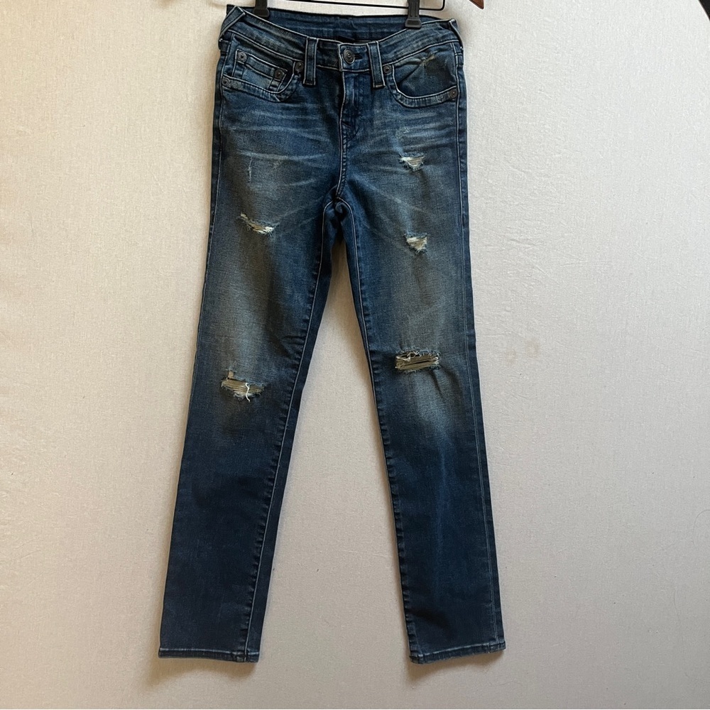 True Religion Kids Geno Slim Distressed Jeans Classic Blue Denim Size 12 - 27"